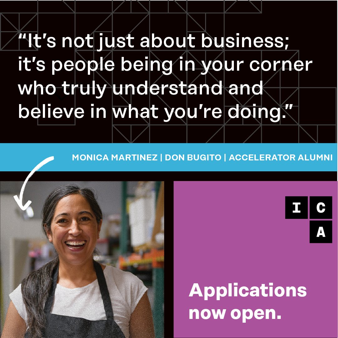 Business coaching that gets you.

ICA helps founders of color and women entrepreneurs grow their businesses through coaching, community connections, and flexible, long-term investment capital. 

Applications now open for our Spring 2023 accelerators: buff.ly/3caN7Qp