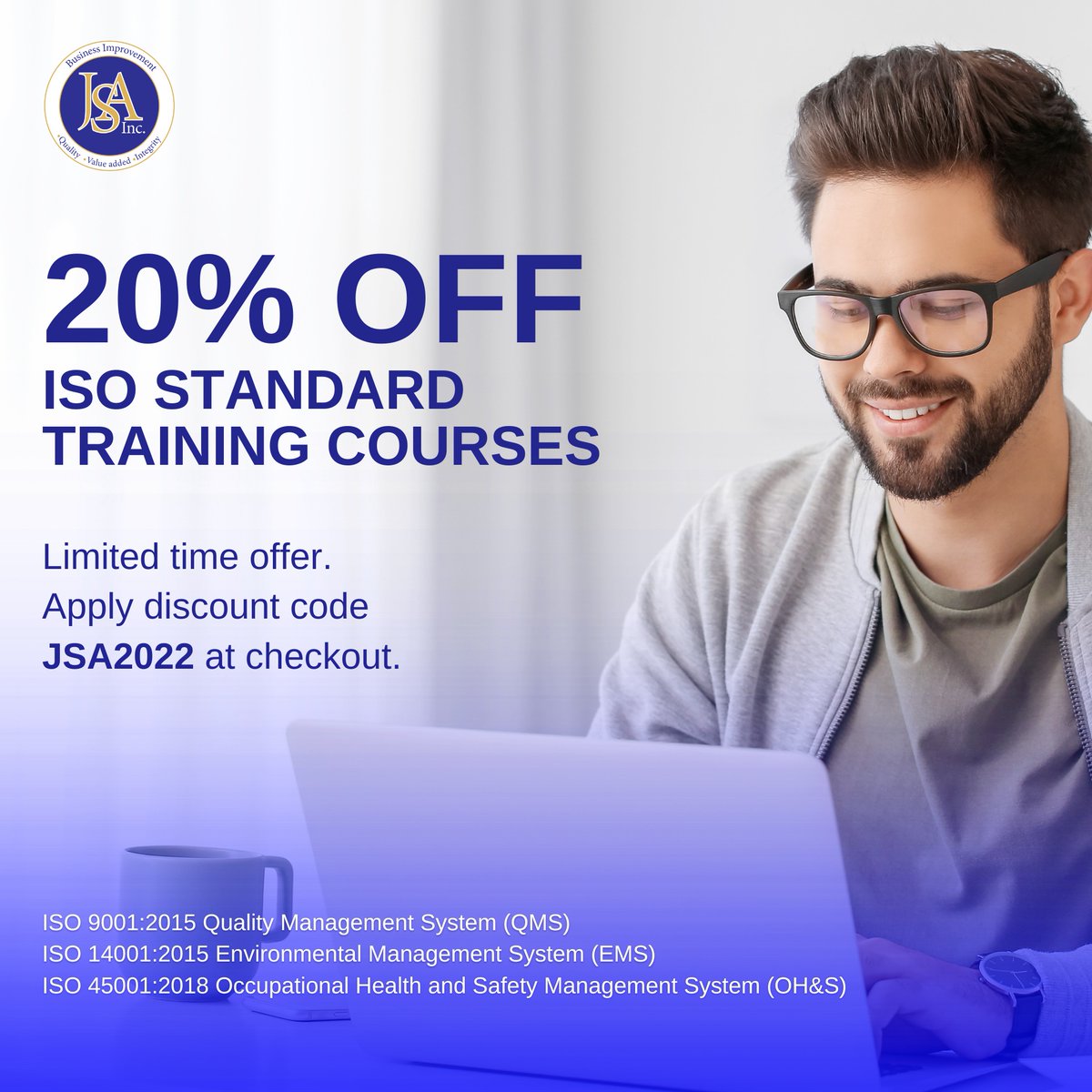 gojsainc's tweet image. Take advantage of our 20% discount on all ISO Standard Training Courses. Use our discount code JSA2022 at checkout.

#ISO9001 #ISO14001 #ISO45001 #QMS #EMS #OHS #ISOStandards #ISOTrainingCourses #instructorledonlinecourses #vancouver #britishcolumbia #surrey #edmonton