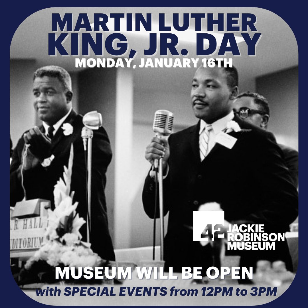 On Monday, January 16th, the Jackie Robinson Museum will celebrate the legacy of Dr. Martin Luther King, Jr. Please click the link below to learn how you can honor a cherished American hero. #MartinLutherKingJr #JackieRobinsonMuseum jackierobinsonmuseum.org/visit/programs…