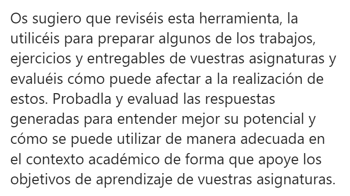 TurroCarlos's tweet photo. @antor Hoy en la escuela de informática de la Politécnica de Valencia han enviado un correo a los profesores. Cito parcialmente, refiriéndose a ChatGPT https://t.co/1JFoGTqJHh