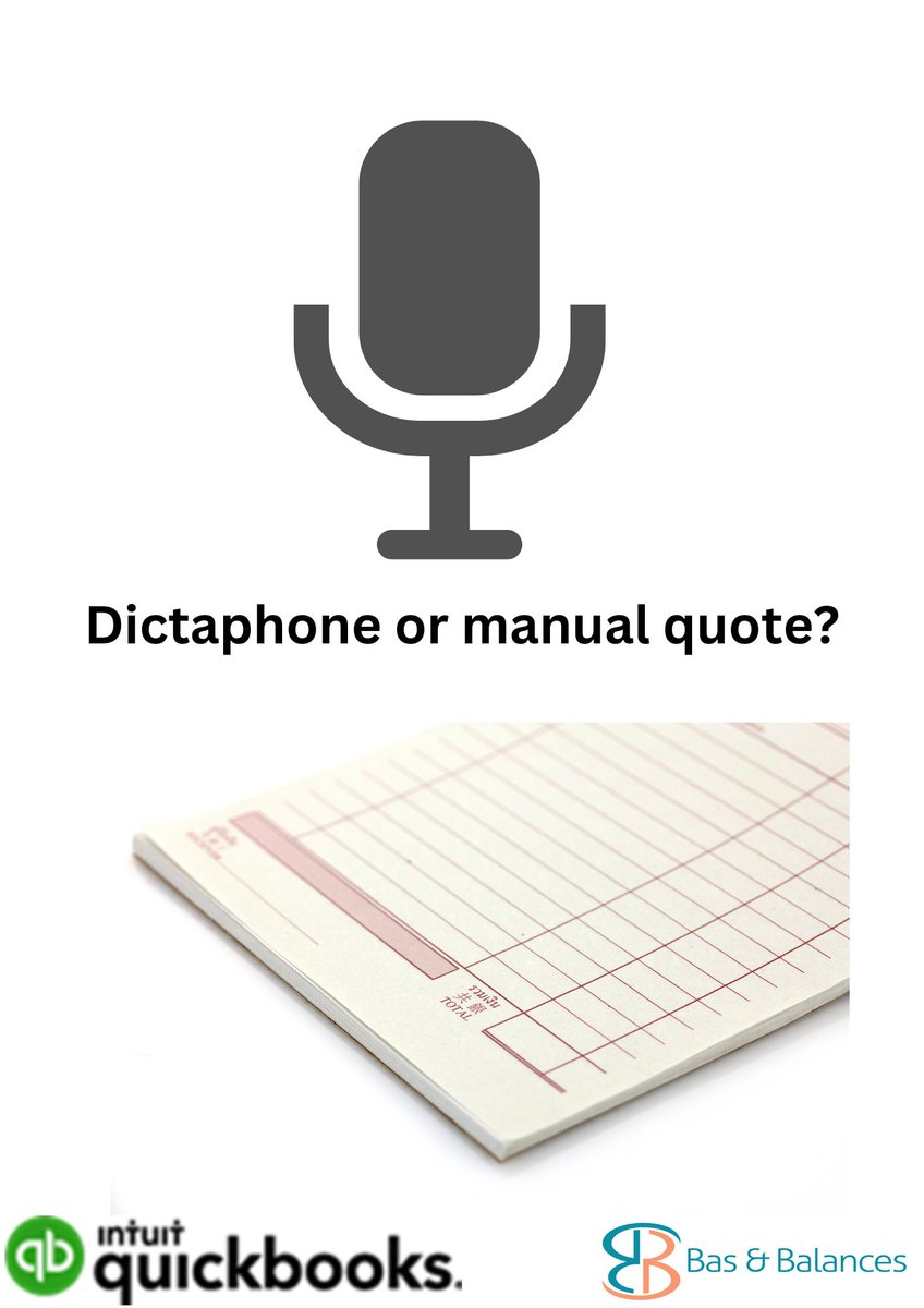 basandbalances's tweet photo. Did you know that you can dictaphone a quote, an invoice even a purchase order from your mobile device with #Quickbooks? 
Imagine the time saved by being able to quickly dictaphone a quote or an invoice to your customer which is money as well as getting the job out quicker, makes https://t.co/4avY9M6ndU