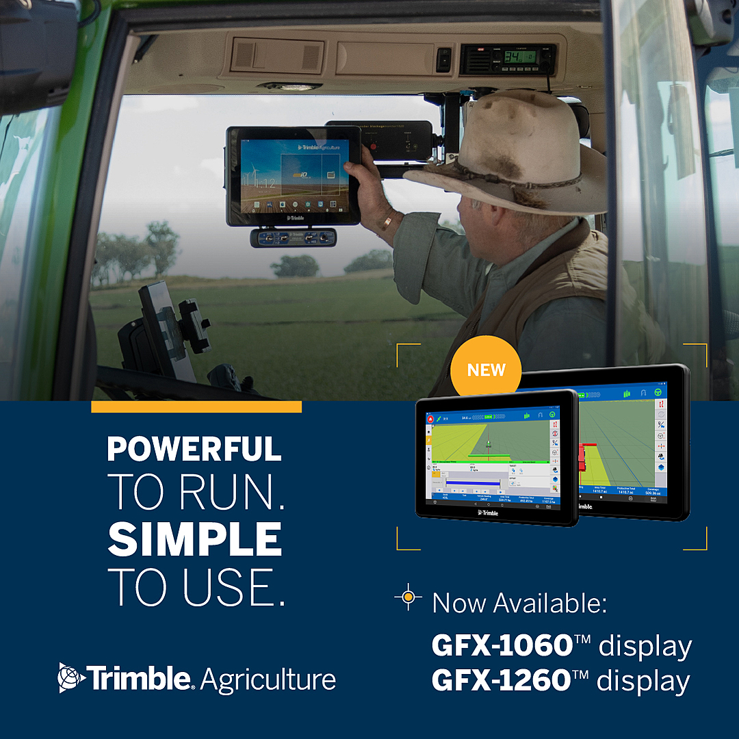 The GFX-1060™ and GFX-1260™ – Trimble's® premiere display lineup.

Farming takes hard work. That's why Trimble’s new GFX displays are designed to work as hard as you do with the power, speed, and connectivity needed to handle your in-field tasks.