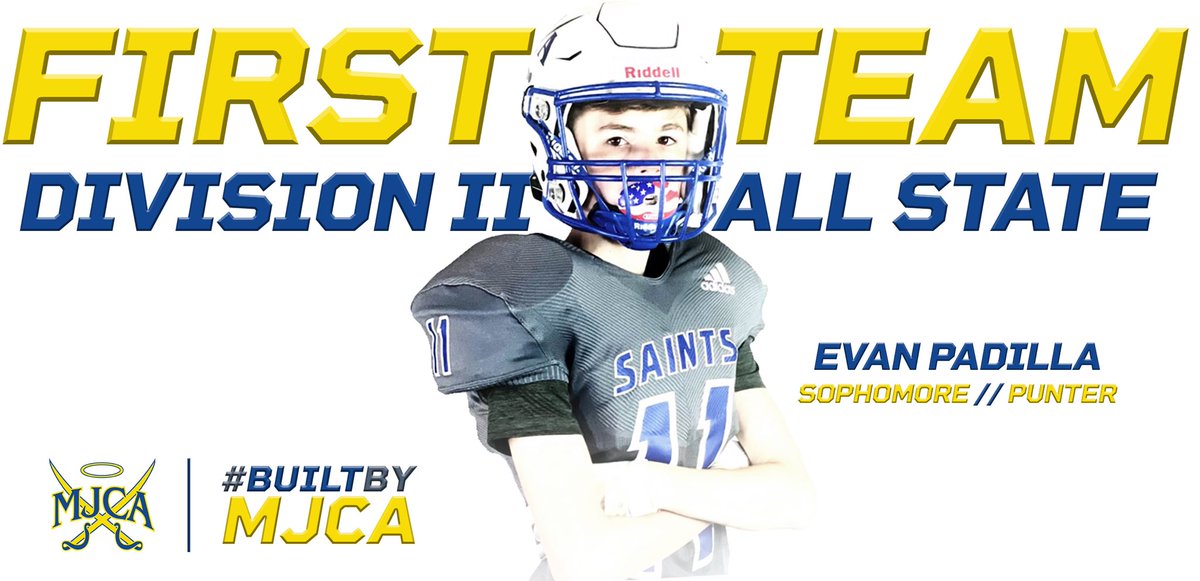 CHAS KELLY (@chsklly) on Twitter photo First team ALL STATE! 🏆
<a href="/mjcaathletics/">MJCA ATHLETICS</a> congratulates WR/P Evan Padilla on being selected first team all-division and now first team Div II All State!
That makes seven consecutive years that the Saints have put a player on the all state first team. #BuiltByMJCA First team ALL STATE! 🏆
<a href="/mjcaathletics/">MJCA ATHLETICS</a> congratulates WR/P Evan Padilla on being selected first team all-division and now first team Div II All State!
That makes seven consecutive years that the Saints have put a player on the all state first team. #BuiltByMJCA