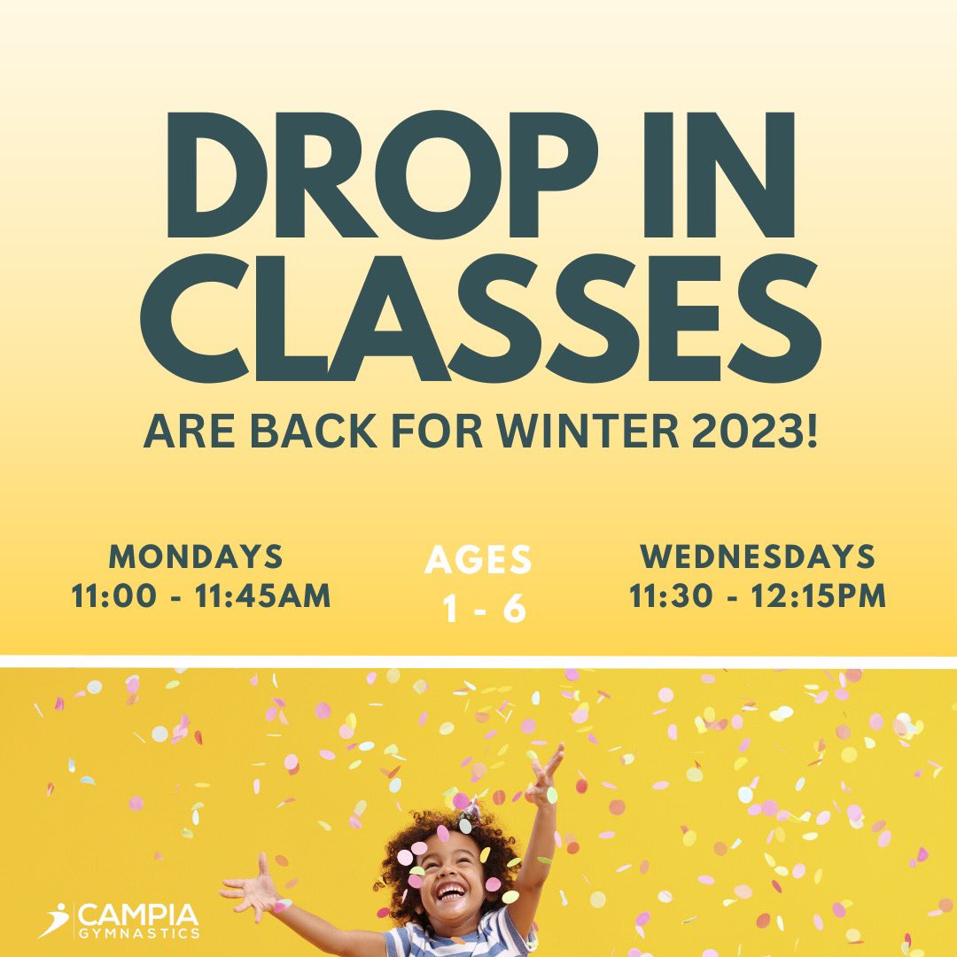 Drop in classes are back for winter 2023 beginning THIS Monday, January 16, 2023! 🎉

🔗 To register visit campiagymnastics.uplifterinc.com/pages/drop-in-…