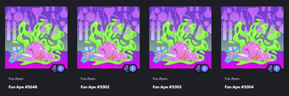 KillaCryptoNZ's tweet photo. Which one of these is going to be a 1-of-1? I am banking on it being #3303 ! Lets go NFT Reveal @FunApes_NFT 
#FunApesNFTReveal #NFT #FunApesNFT https://t.co/3RRw4SOZAj