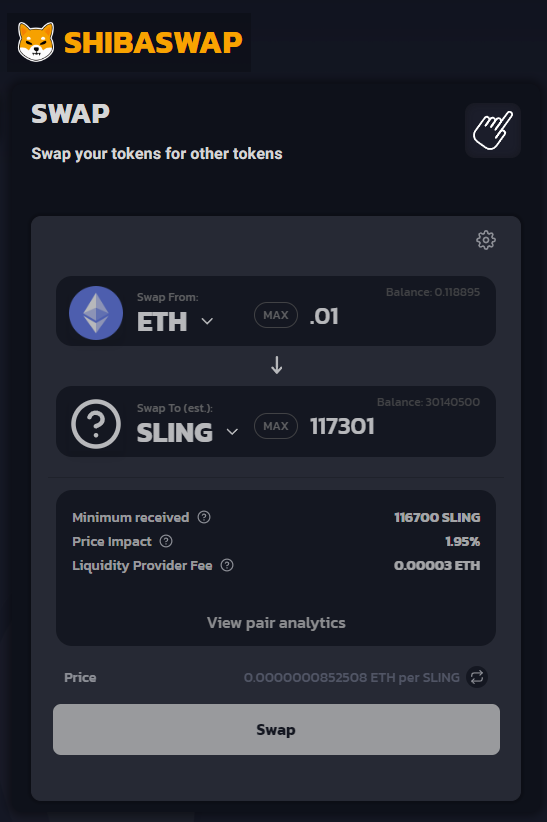 📣📣📣 ANNOUNCEMENT 📣📣📣

SLING TOKEN IS NOW AVAILABLE ON SHIBASWAP!

shibaswap.com/#/swap

$SLING $SHIB #ShibaSwap #DEX #ETH