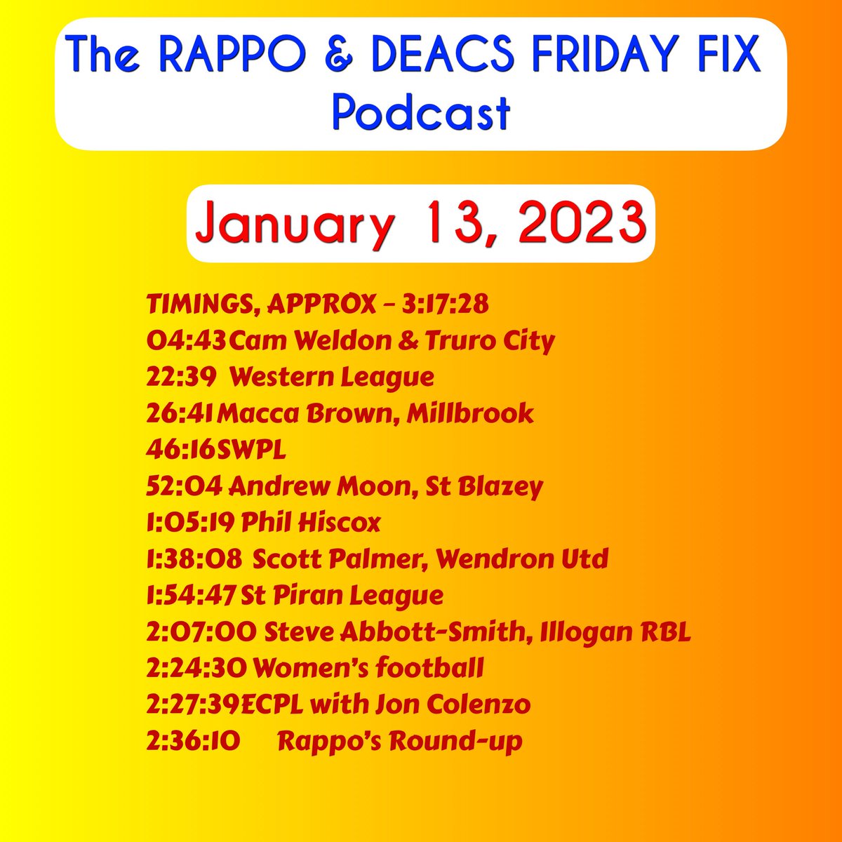 Available from midnight onwards via all well-known podcast platforms including anchor.fm/cornishsoccer

<a href="/markrapsey1/">Mark Rappo Rapsey</a>  <a href="/Cornishfootball/">Dave Deacon</a>