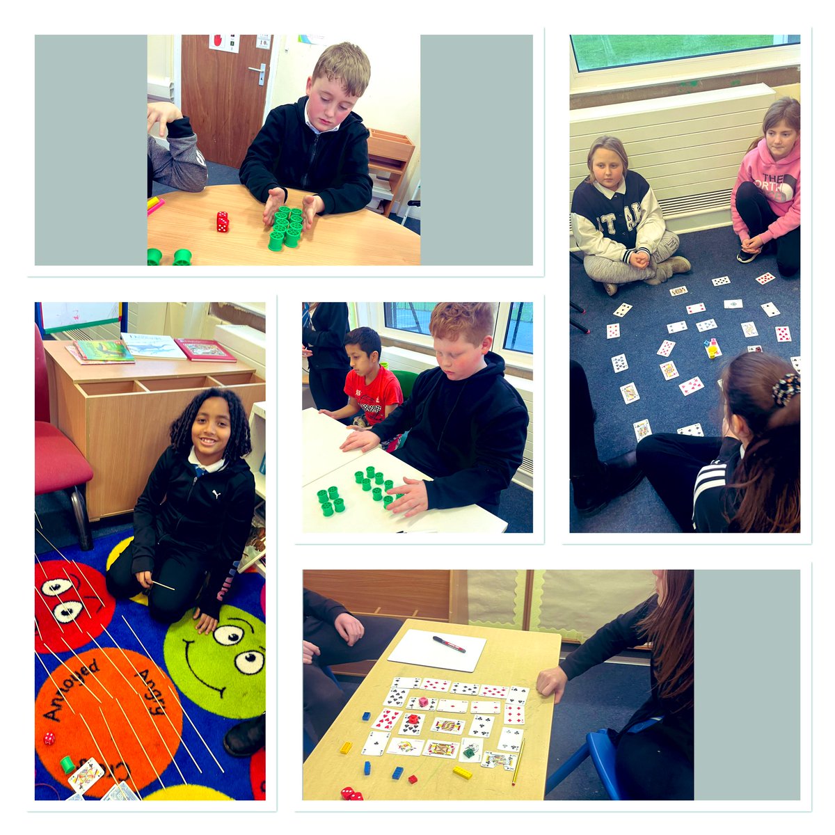 MissPerviz's tweet photo. P7B playing multiplication games and showing creativity using materials to make arrays! #activemaths @ValleyPSKdy https://t.co/Pg6qlJGHge