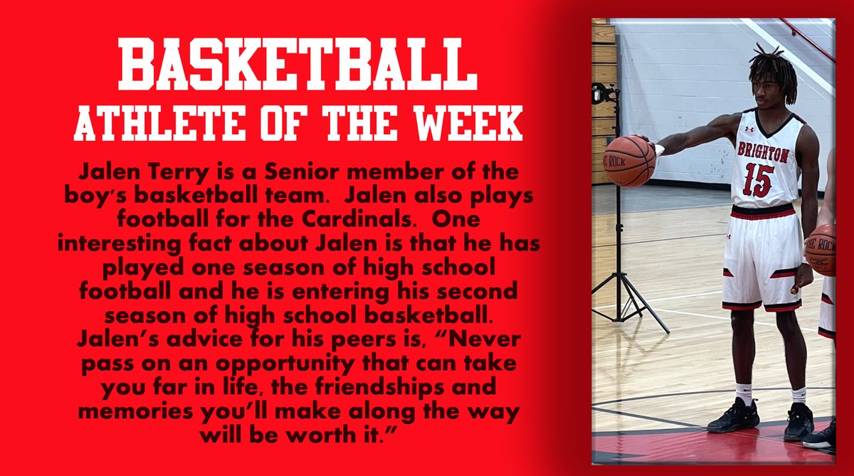 BrightonCards's tweet photo. This week our boys basketball athlete of the week is Jalen Terry! #AllCardinalsAlways #CardinalFam https://t.co/NllryGGl6f