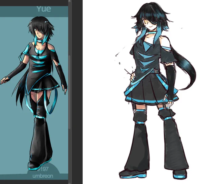 Again other redesign  of my OC Yue with her first design on 2012, i made little changes on her clothes (more functional pieces) 