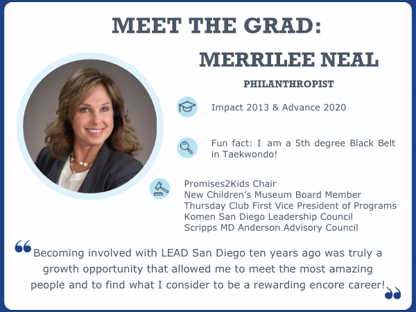LEADSanDiego's tweet photo. January’s #MeetTheLEADGrad features #LEADImpact &amp; #LEADAdvance graduate, Merrilee Neal! Merrilee, a self-proclaimed philanthropist, currently serves in various capacities at @Promises2Kids, @iheartncm, the Thursday Club, @KomenSanDiego, and Scripps MD Anderson. Meet Merrilee 👇 https://t.co/5Ra3VQ881c