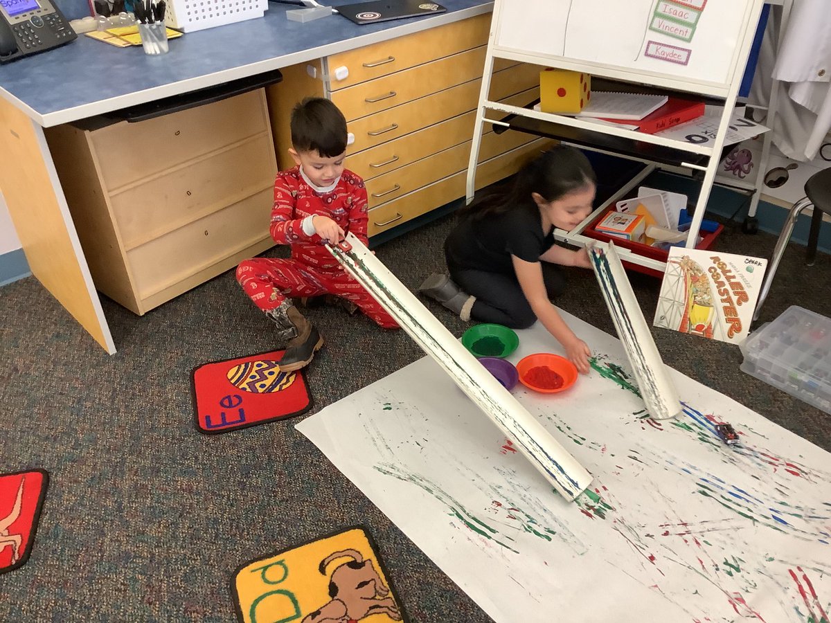 NickyLWillis's tweet photo. .⁦@SparkDPS⁩ students had so much fun learning about Simple Machines by driving paint-covered wheels and axles down inclined planes and exploring how the slope impacted the distance their cars traveled! #STEMinPreschool ⁦@ECEinSVVSD⁩ https://t.co/T98lPB3TgG