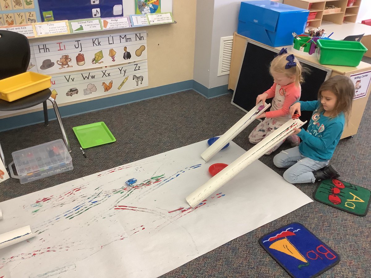 .⁦<a href="/SparkDPS/">Spark! Discovery Preschool</a>⁩ students had so much fun learning about Simple Machines by driving paint-covered wheels and axles down inclined planes and exploring how the slope impacted the distance their cars traveled! #STEMinPreschool ⁦<a href="/ECEinSVVSD/">ECEinSVVSD</a>⁩
