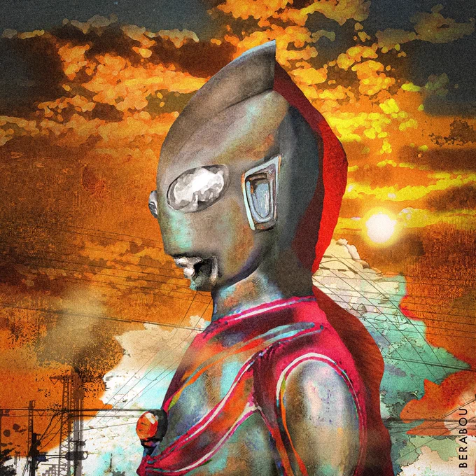 夕陽と月。#帰ってきたウルトラマン#ウルトラマンA#イラスト #fanart 
