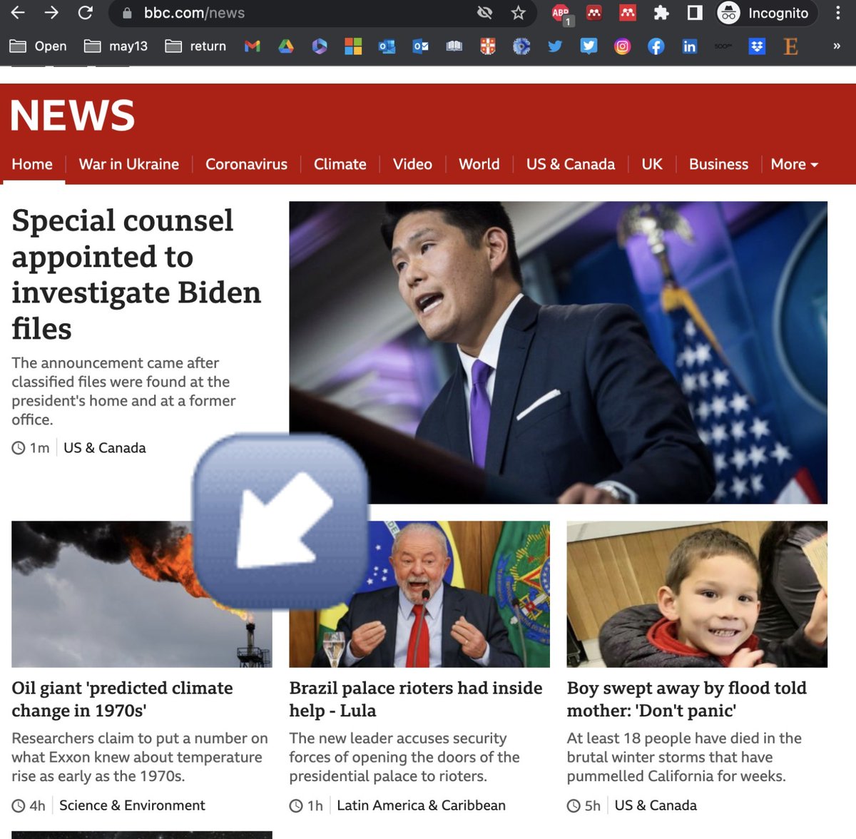GeoffreySupran's tweet photo. Pretty surreal to see our new study, which reveals  Exxon's shockingly accurate global warming predictions, on the front page of BBC, NPR, The Guardian, etc. 🙃 

Thank you to all the journalists covering our work.🙏  

#ExxonKnew @NaomiOreskes @rahmstorf
https://t.co/JDtT9njDK4 https://t.co/KzHFrzYZvK