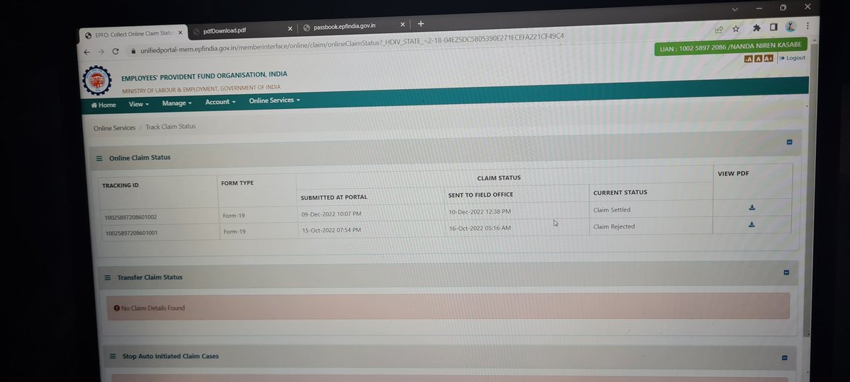 nanda_kasabe's tweet photo. @epfobandra @byadavbjp @socialepfo @LabourMinistry @PMOIndia 
Sir, please refer to the tracking ID given below which says case has been settled. But funds yet to be disbursed.  Website &amp; Umang app working. Request to to release funds urgently https://t.co/UijqVI0XVb