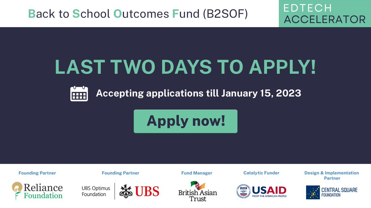 CSF_India's tweet photo. 🔴 HAVE YOU APPLIED YET?
If you are an #EdTech solution working towards foundational learning, this is your last chance to be a part of the #EdTechAccelerator and contribute towards shaping the future of #tech based learning in #India.
APPLY NOW! https://t.co/pr14tSwFW3 https://t.co/9ULdq1xpeI