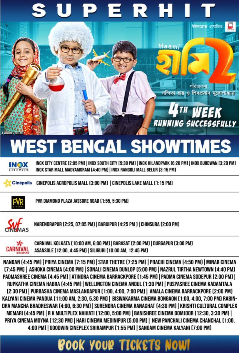 4th week Hall List and Showtimings for #Haami2 is here !
@shibumukherjee 
@WindowsNs
#BanglaCinema