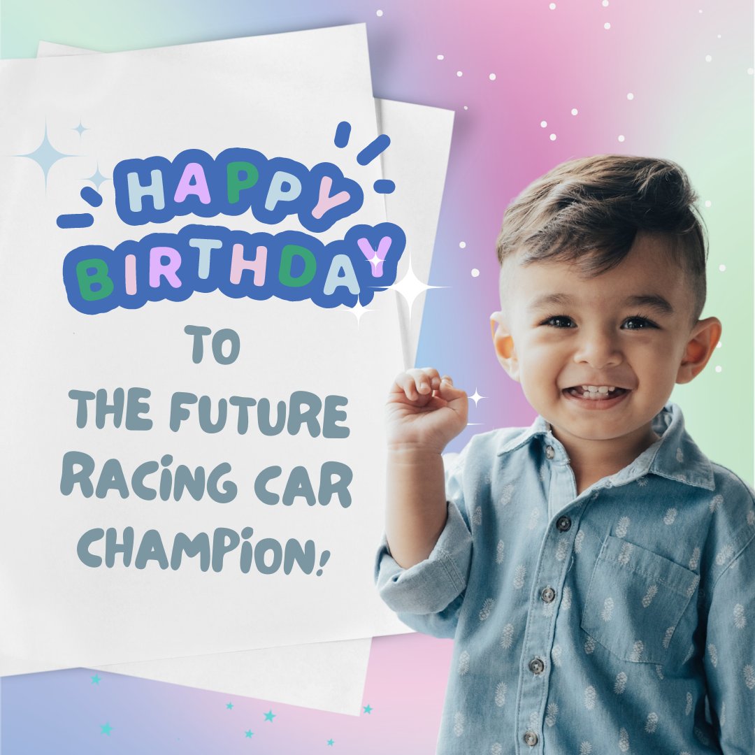 🎉 Happy birthday to the future racing car champion. 🏎️ 🏁 Fuel up the tanks till you grow up and get your license. #happybirthdaykid #happybirthdaynephew #birthdaygreetings