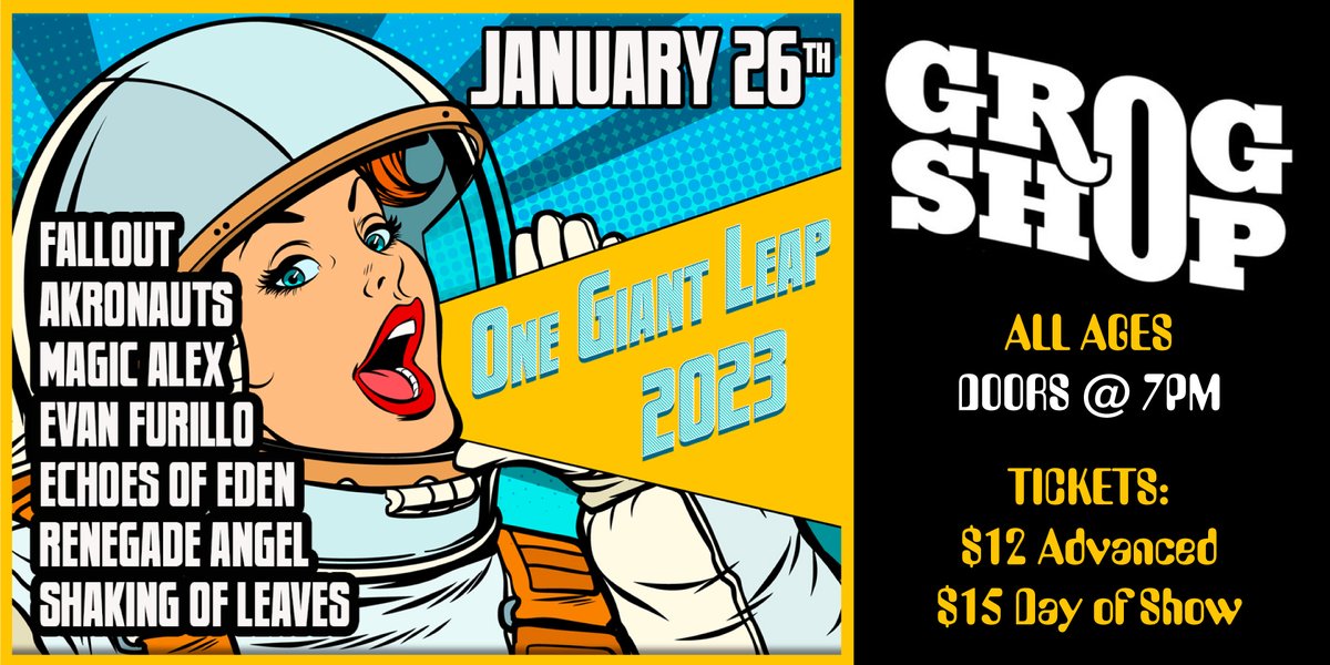 Akronauts1's tweet photo. HIT US UP 4 TIX!! Akronauts, & 6 other bands @ The Grog Shop ๐ธโ๏ธ๐บ๐ฝ๐ฅ
#akronauts #akronautsband #akronautstheband #theakronauts #grogshop #akronautsgrogshop #grogshopcleveland #thegrogshop #shakingofleaves #evanfurillo #magicalex #echoesofeden #renegadeangel #fallout https://t.co/c0EdYxpXH4