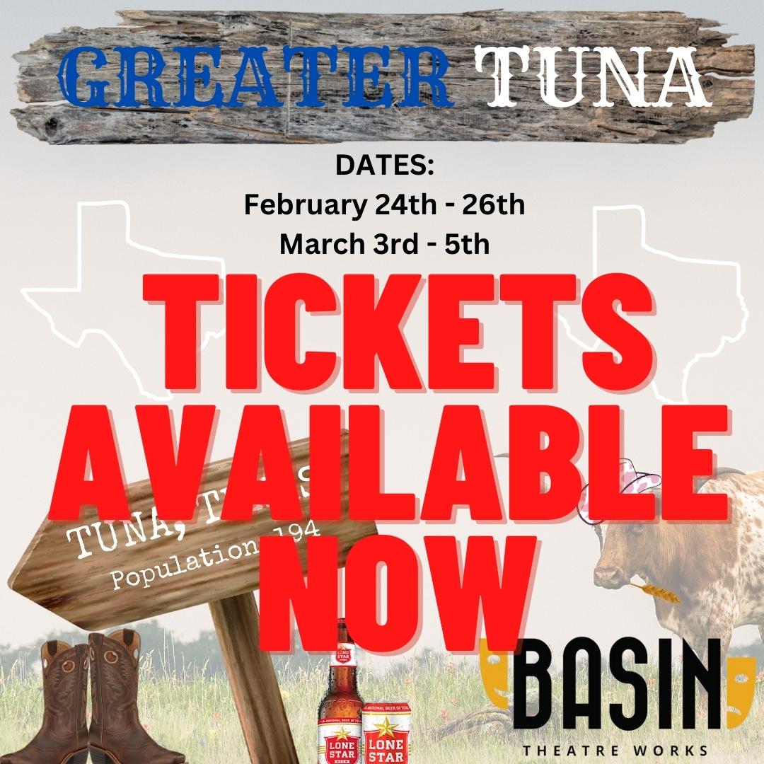 ‼‼‼🐟 TICKETS ARE AVAILABLE NOW FOR GREATER TUNA 🐟‼‼‼ Feb 24th - 26th &amp; March 3rd - 5th at the Permian Playhouse in Odessa, Texas! Catch 'em before we sell out! For tickets, visit: buy.ticketstothecity.com/purchase.php?e…
#theatre #permianplayhouse #basintheatreworks #odessatx #greatertuna