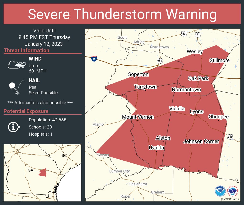 NWS Atlanta on Twitter "Severe Thunderstorm Warning including Vidalia