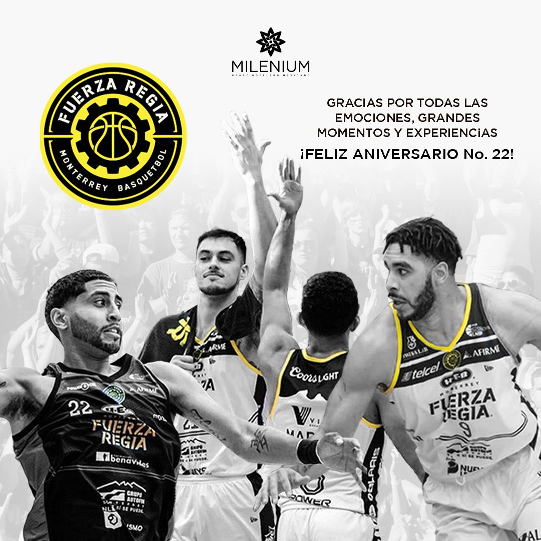 hotelesmilenium's tweet photo. Hoy se cumplen 22 años de la gran trayectoria del equipo de @Fuerza_Regia 🏀. 22 años en los que nos han llevado a vivir partidos emocionantes, unión y mucha pasión por el deporte.

¡Felicidades y sigan triunfando! https://t.co/JuhbUjWDth