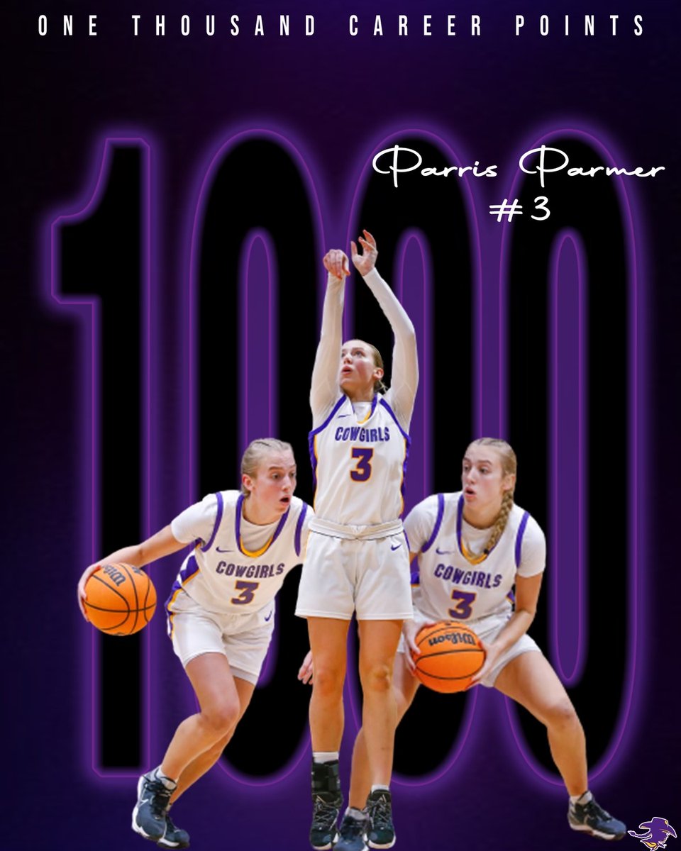 cowgirl_bball's tweet photo. We interrupt your regularly scheduled program to say CONGRATULATIONS to Parris Parmer on her 1000 POINT as a Cowgirl! An incredible accomplishment, for an incredible player and person. We are so proud of you, Parris! 🤠💜 https://t.co/qGFcIYOjGd