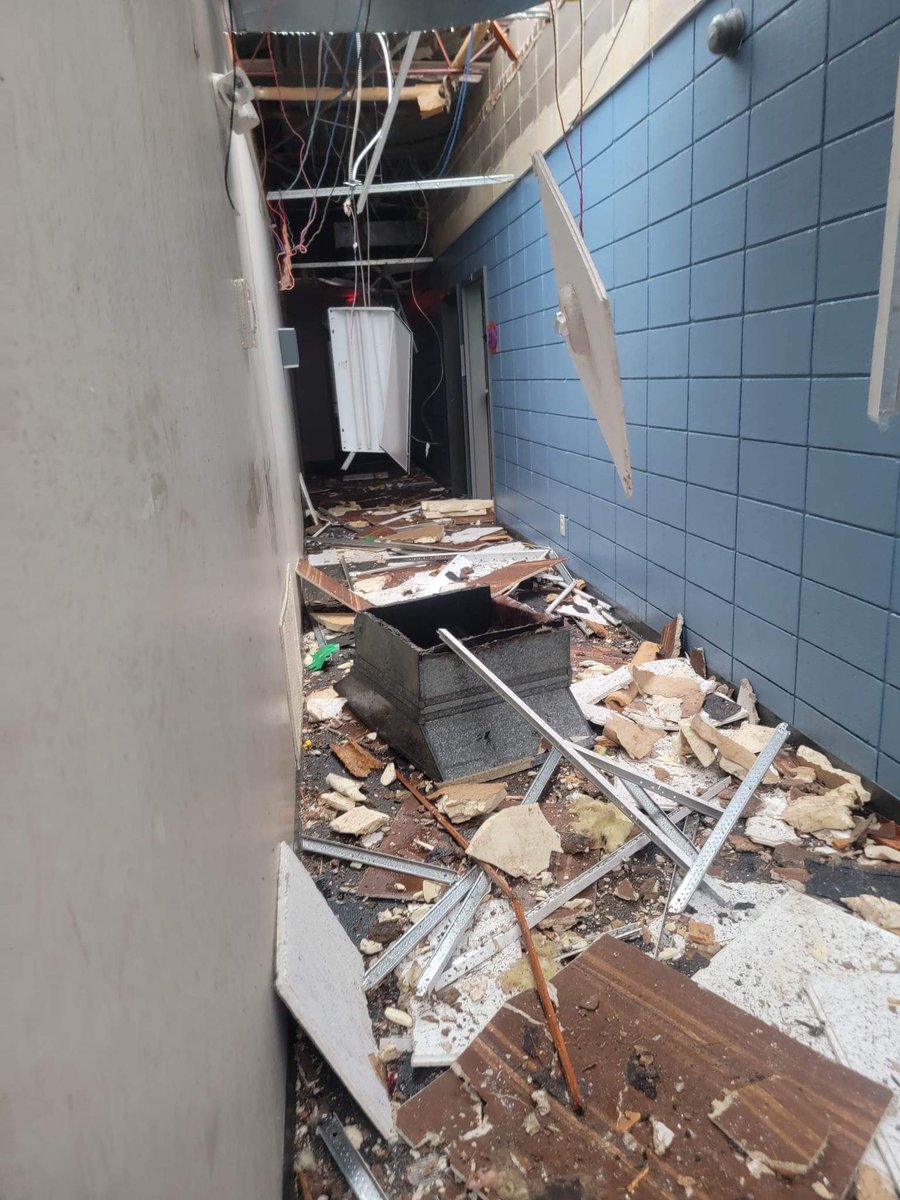 spann's tweet photo. This is Crosspoint Christian Daycare in Selma hit by the tornado today. Approximately 70 children from six weeks to five years were inside when the tornado struck. One baby had a small cut on her cheek and forehead; nothing seriousโฆ No other injuries. Photos from Amanda McCloud https://t.co/ZqpZ3yGgav