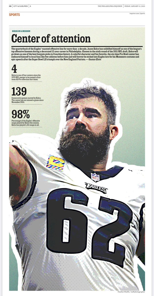 lukereasoner's tweet photo. If for no other reason, pick up Friday’s @PhillyInquirer and @PhillyDailyNews to check out this page on @JasonKelce 

#FlyEaglesFly #Eagles #GoBirds

****
Sunscribe: https://t.co/L9zG03hLYW https://t.co/Zg5svCUrLN