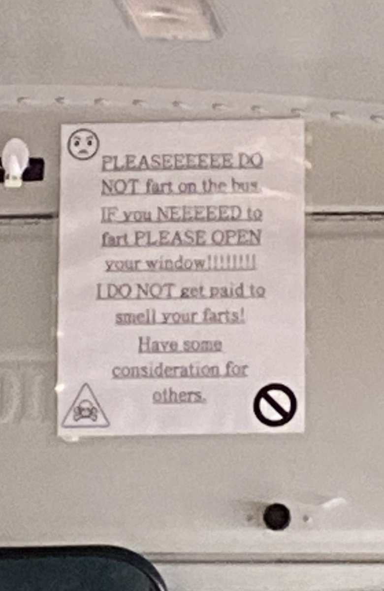 bohndrake's tweet photo. My daughter's bus that she takes to school is from a company that her home district contracts out. Today they had a new driver and she had to share with me that 1) she got to school late and 2) the driver had this sign up on the bus #openawindow https://t.co/FtZ6ypB8gy