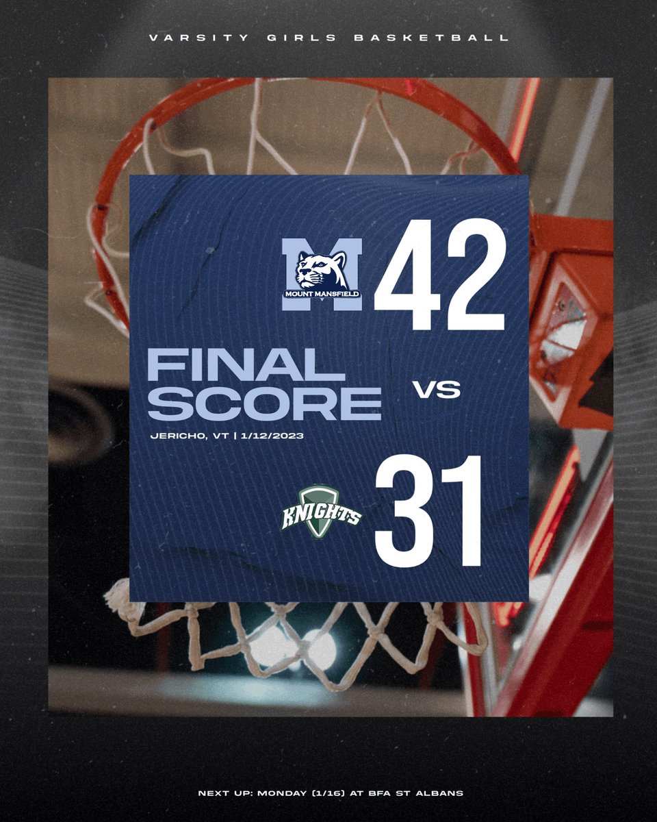 VG HOOP final in Jericho as MMU defeats Rice … #CougarNation 

NEXT ⬆️: Monday at BFA St Albans