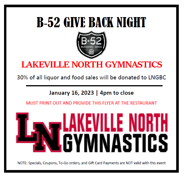 Mark your calendars and join us at B-52 in Lakeville <a href="/B52Burgers_Brew/">B-52 Burgers & Brew</a> 
Monday 1/16 from 4 pm to close