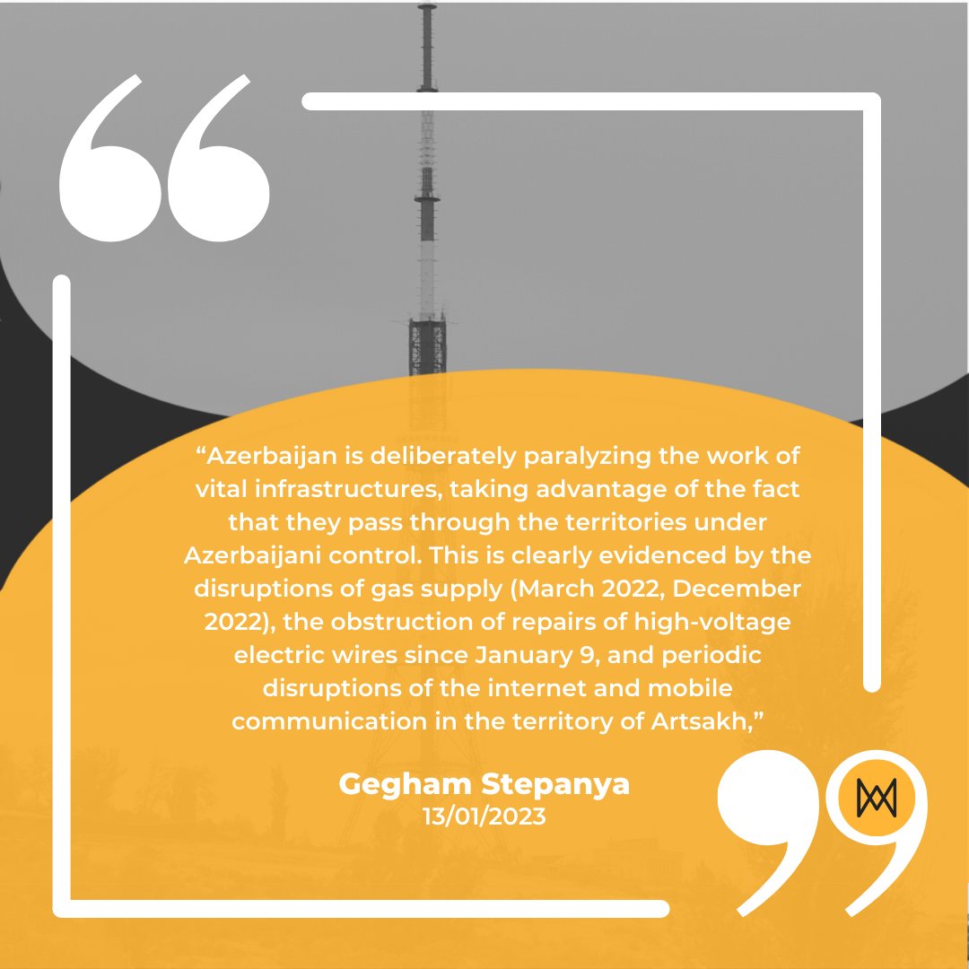 As they reach day 33 of the Artsakh blockade, Azerbaijani Authorities have disconnected 
and damaged the cable that controls the main supply 
of internet connection to Artsakh, leaving 120,000 
people with no internet access and limited phone call 
connections.