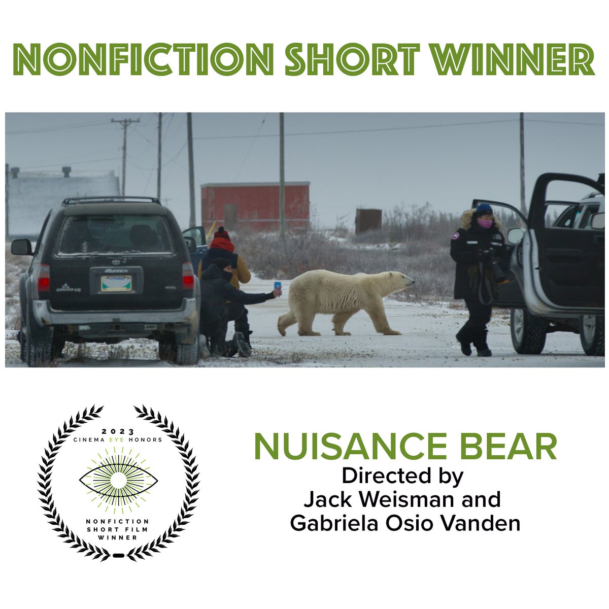 cinemaeyehonors's tweet photo. Winner of Outstanding Nonfiction Short Film is #NuisanceBear #CEH2023 https://t.co/h1wcwgVDj8