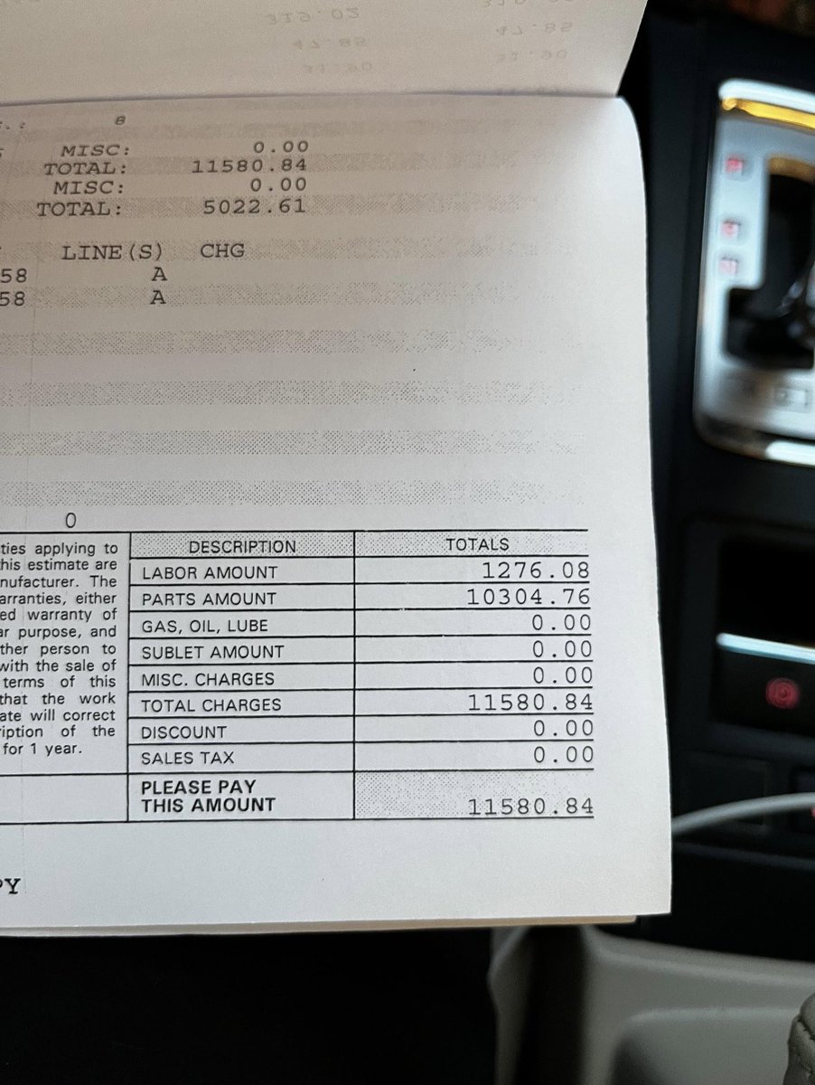 JayCSlater's tweet photo. @WV_Wolf @teslaownersSV @elonmusk Almost $12,000 for a new transmission #12k https://t.co/sHD7K1p5KJ