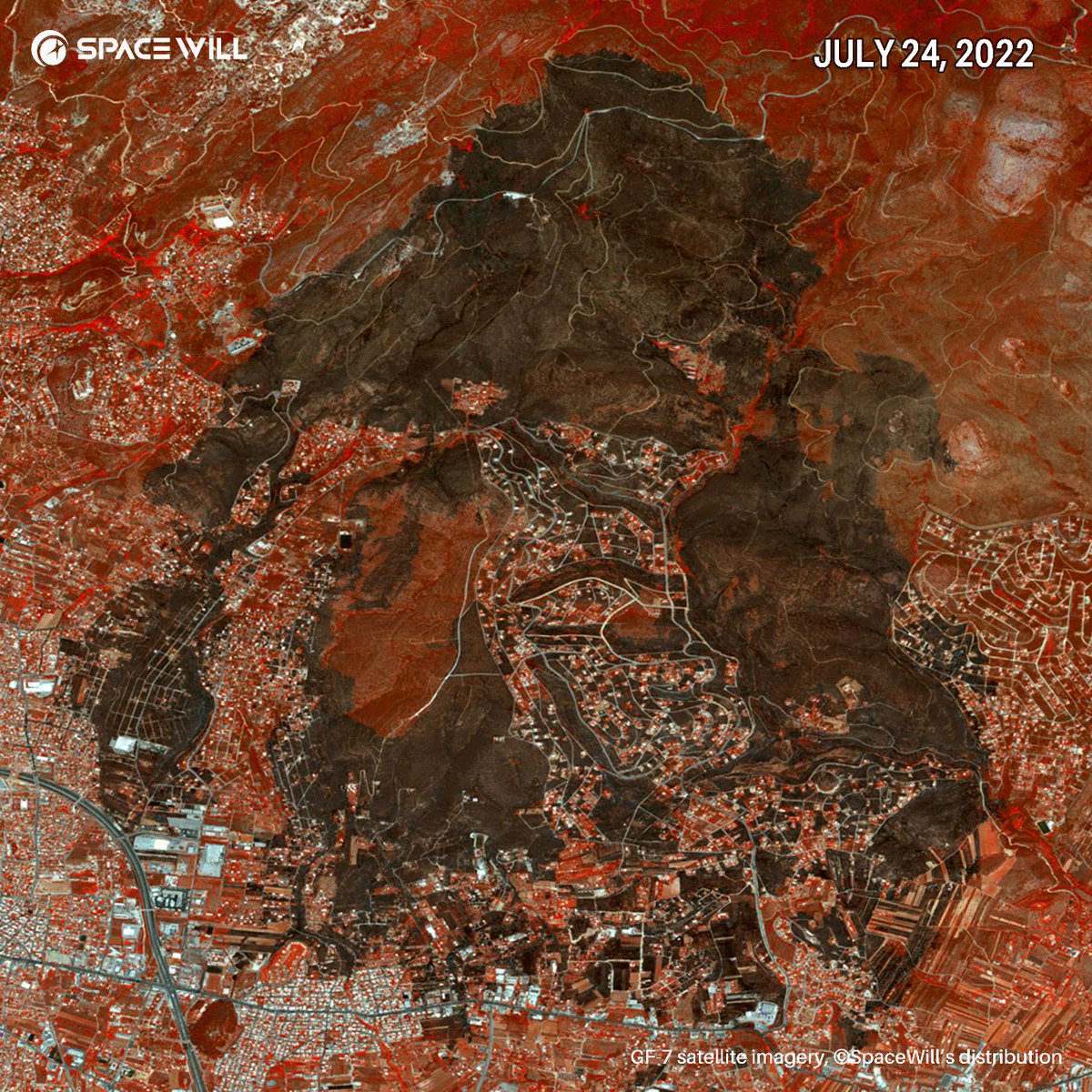 spacewillinfo's tweet photo. SpaceWill's #2022Lookback on 12 Global Events:
8. Wildfires🔥 Burnt in Europe, the Middle East and North Africa in Summer 2022.
The before-after images showed a large burnt scar left by a horrible wild fire in Greece’s Mt. Penteli. #GFsatellites #EO #RS https://t.co/eRkDtQT2a0