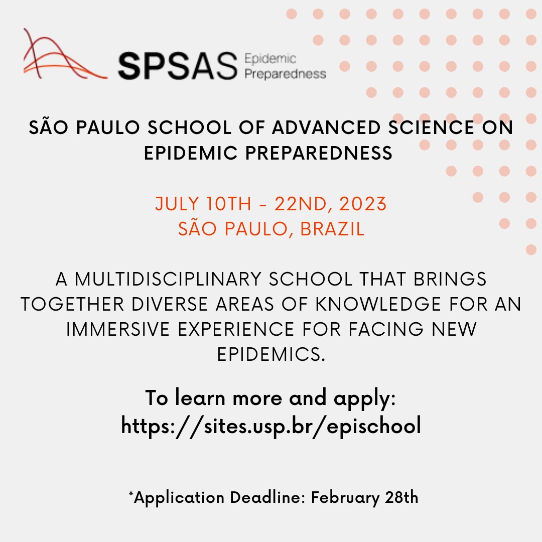 Please share widely! With the support of <a href="/AgenciaFAPESP/">Agência FAPESP</a> and <a href="/todospelasaude/">Instituto Todos pela Saúde (ITpS)</a>, we are organizing an Advanced School on Pandemic Preparedness in July 2023 at <a href="/FMUSPoficial/">FMUSP - Oficial</a> and <a href="/fsp_usp/">Faculdade de Saúde Pública USP</a>. This school is an incredible opportunity to engage in hands-on multidisciplinary training. 1/