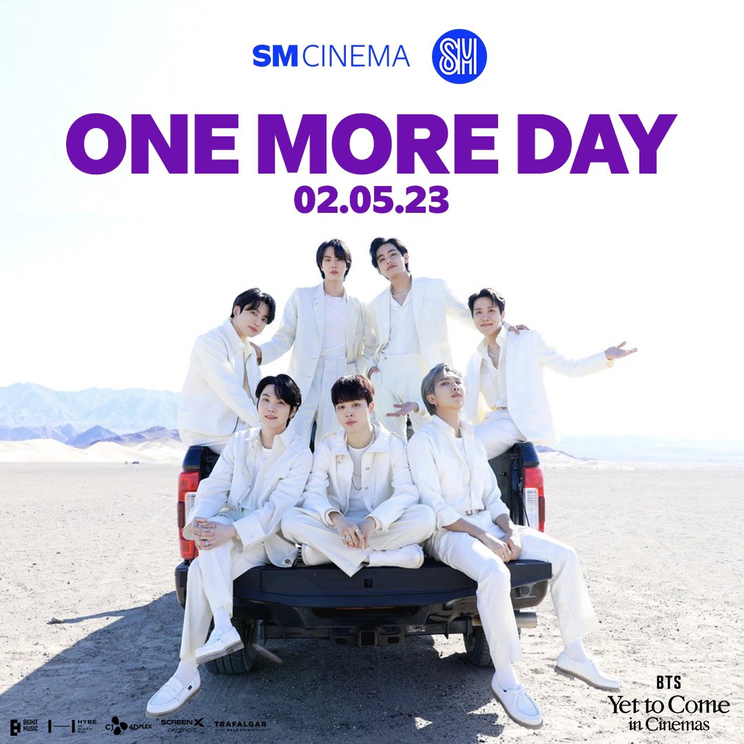 SM_Cinema's tweet photo. Coz we purpple you, Armys, we have added one more screening for BTS: Yet To Come on February 5, 2023! See you in SM Cinemas on February 1, 3, 4, and 5! 💜✨ 
 
Get your tickets now:
Direct Link: https://t.co/7t0Ac2aFsx

#BTSYetToComeAtSMCinema
#SMCinema https://t.co/XPrcHprvXq