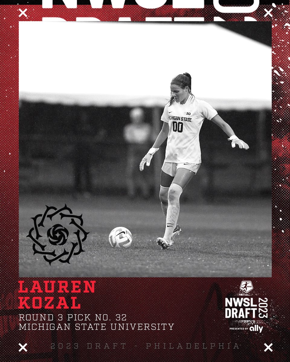 With the 32nd pick in the 2023 #NWSLDraft we’ve selected Lauren Kozal from Michigan State. 

Let's get started in Portland, Lauren! 🌹 #BAONPDX