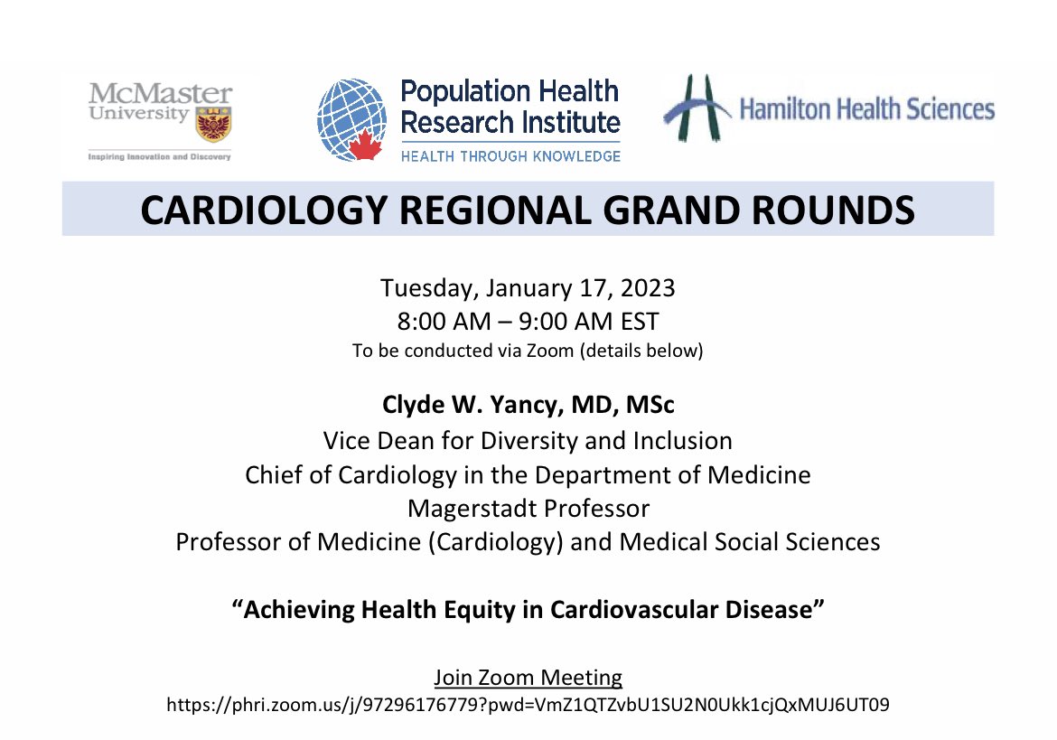 So honoured to welcome Prof @NMHheartdoc to Cardiology Regional Grand Rounds at #McMasterUniversity 

Achieving Health Equity in CVD 

Tues, Jan 17
8 am EST

Via Zoom

en.m.wikipedia.org/wiki/Clyde_Yan…

@laura_goodliffe @docSandraO