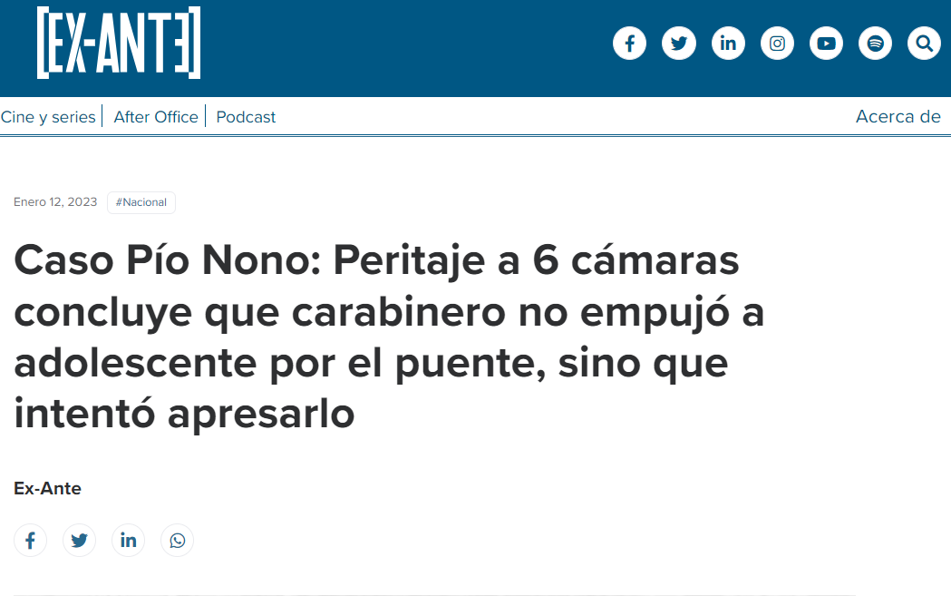 Por fin se comprueba la inocencia del cabo Zamora, nunca "empujó" al niñito al Mapocho, supongo que será REINTEGRADO a Carabineros después de esto, se le pedirán disculpas públicas y la fiscal Chong será apartada del caso.