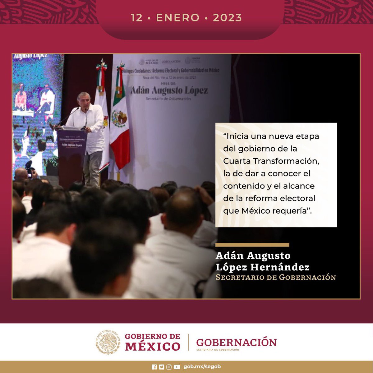 Durante el #DiálogoCiudadano en #Veracruz, el secretario @adan_augusto enfatizó que el @GobiernoMX, a través de #Gobernación, dará a conocer el alcance de la reforma electoral.