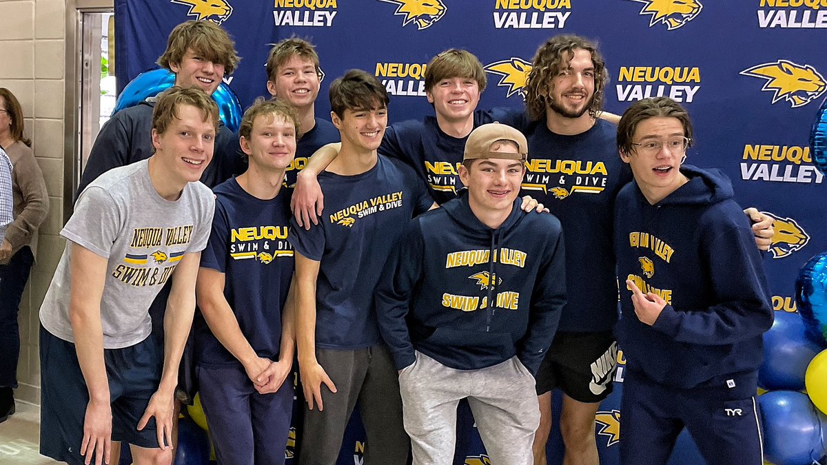 NeuquaValley's tweet photo. Congratulations to our Senior swimmers, competing against Waubonsie tonight and celebrating with family and teammates. https://t.co/snI4SyHtZs