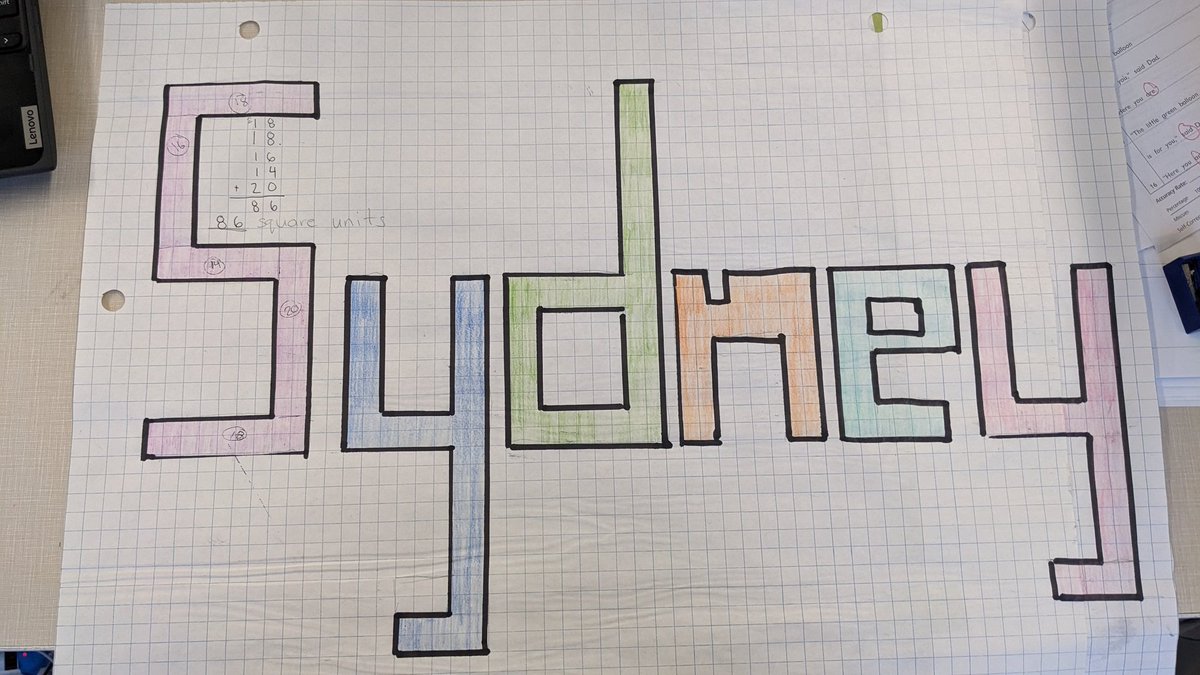 In GLP we are once again integrating math &amp; art!we wrote our names on graph paper then calculated the area of each letter! #sped #math #art @WEGowling <a href="/OCDSB/">OCDSB</a>