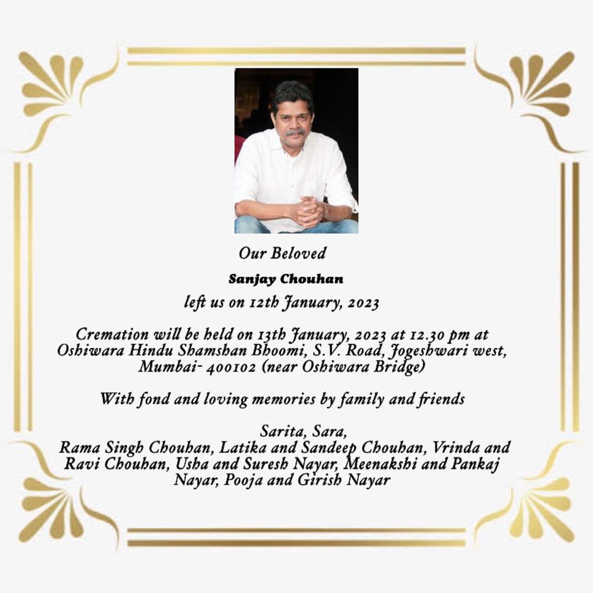 DhoopAshwini's tweet photo. We lost Sanjay bhai last night. Journey on in peace, dost. https://t.co/3nQmQHe4Em