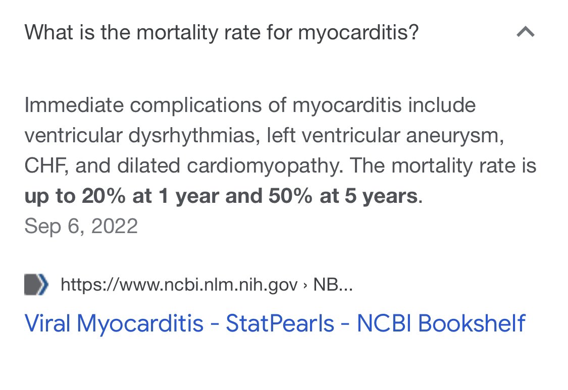When the news and our health leaders say myocarditis is a minor issue that is treatable.. remember that the facts are it has a 50% death rate before 5 years.. we are blatantly being lied to..#VAERS #NIH #CDC #mRNA #PfizerFiles #moderna #biden #fauchi #NuremburgTrials #Myocarditis