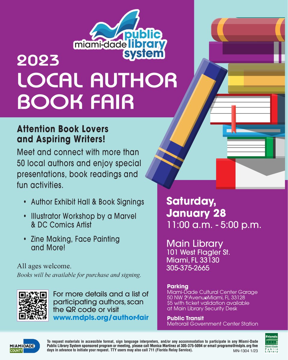 Attention #BookLovers and #AspiringWriters!

🥳Join me to meet and connect with more than 50 #localauthors and enjoy special presentations, book readings, and fun activities

✨Sat 01/28 (11am-5pm)✨MIA Main Library

📚 Books will be available for purchase & signing✍🏽