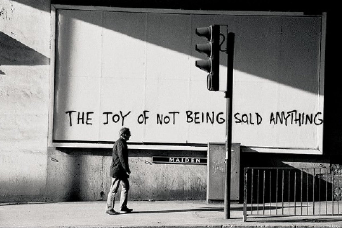 geriwithetc's tweet photo. #TGIF Oh the joy of not being sold anything. Art by #Banksy https://t.co/fQg1kqLJJW