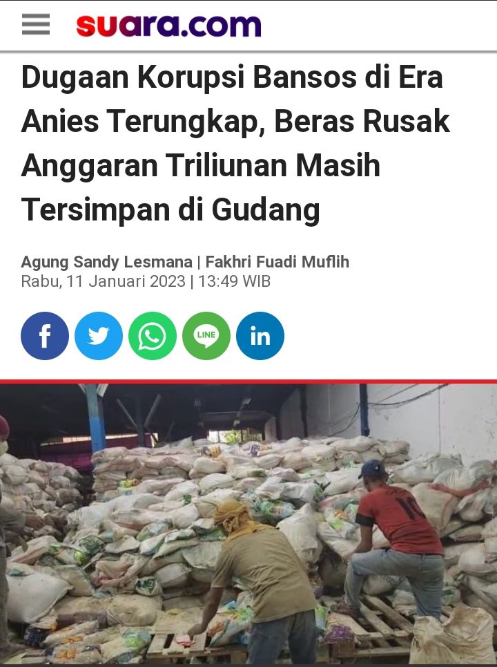 . 
Beras untuk rakyat... 
Bukan di bagi.... Malah di biarkan
. 
Anggaran 1 T, mubajir gk jelas.. 
Uang rakyat di buat main2 gk jelas.. 
. 
Apa perlu ampe langit runtuh baru di selidiki... 
@KPK_RI 
@KejaksaanRI 
#TangkapAniesBaswedan 
. 
RT biar didengar gaies
.